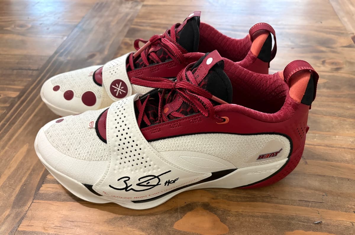 Way of Wade All City 13 Encore Miami Heat in white and burgundy with red circles on the forefoot and a Wade signature